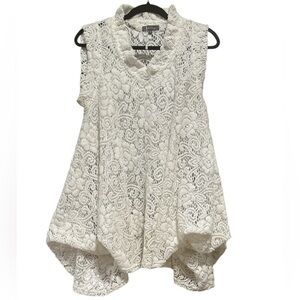 Gracia Italy Ruffle Neck Trapeze Top White sz S